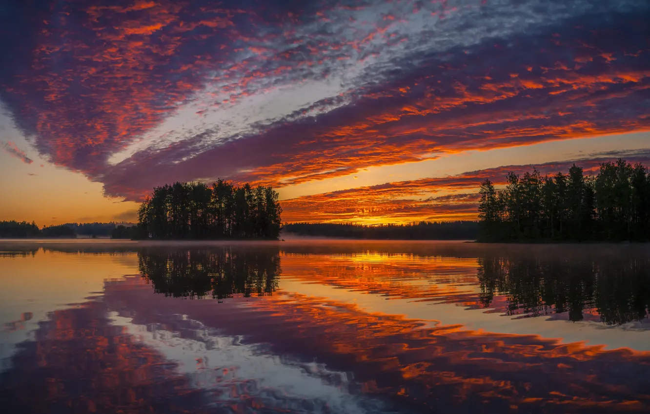 Photo wallpaper the sky, sunset, nature, lake