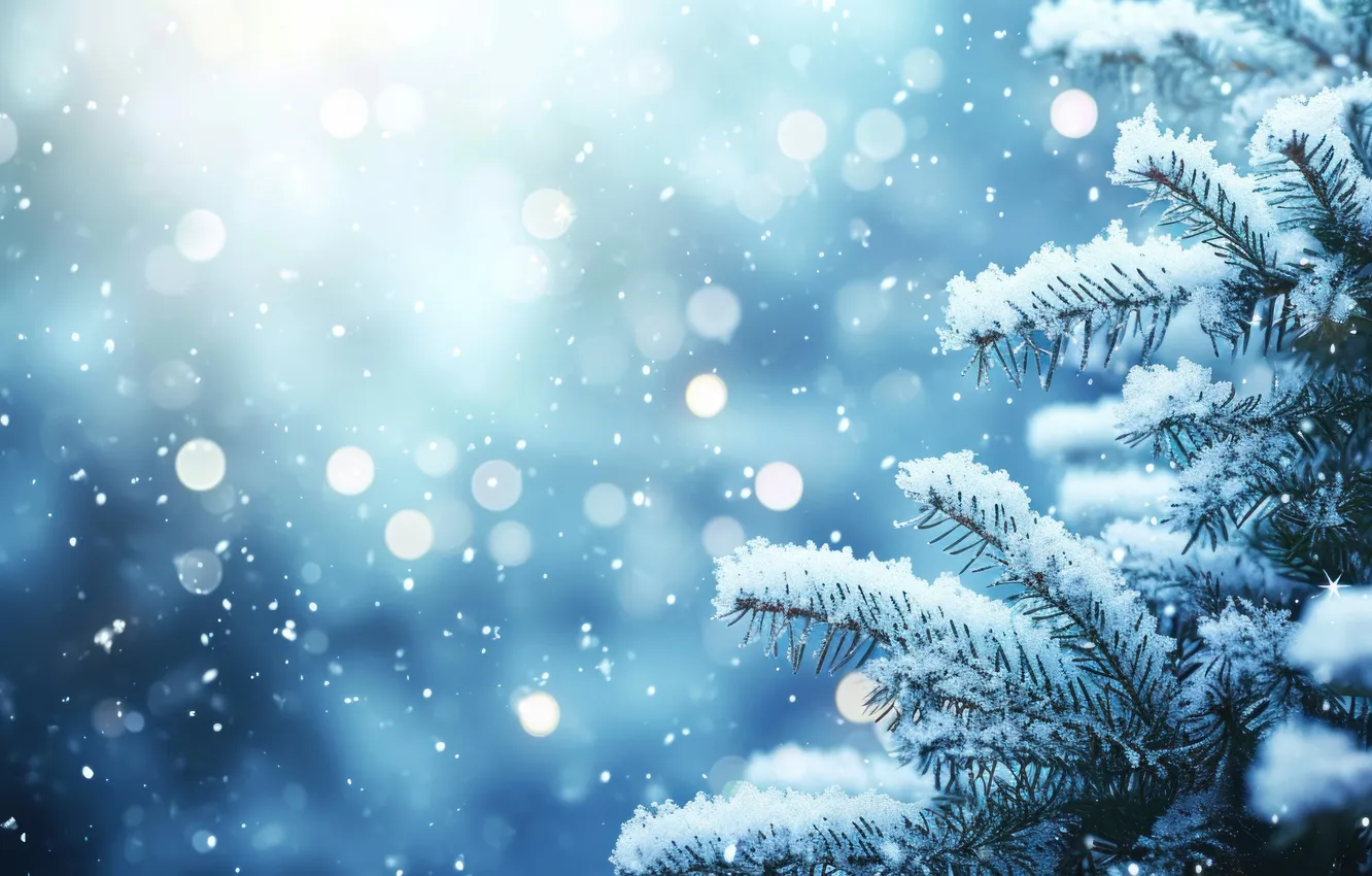 Photo wallpaper winter, snow, branches, nature, new year, texture, Christmas, haze