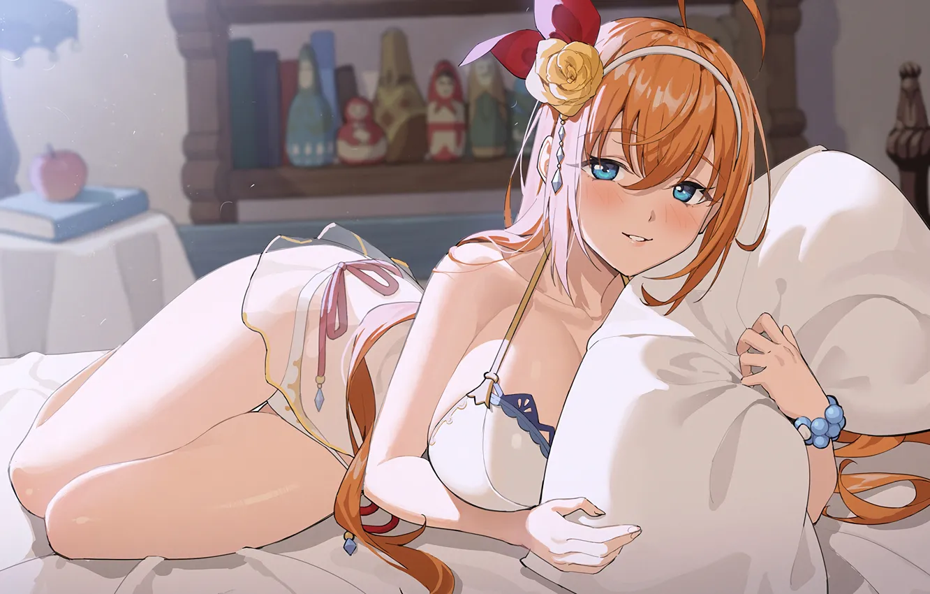 Photo wallpaper girl, sexy, lingerie, bra, cleavage, panties, long hair, boobs