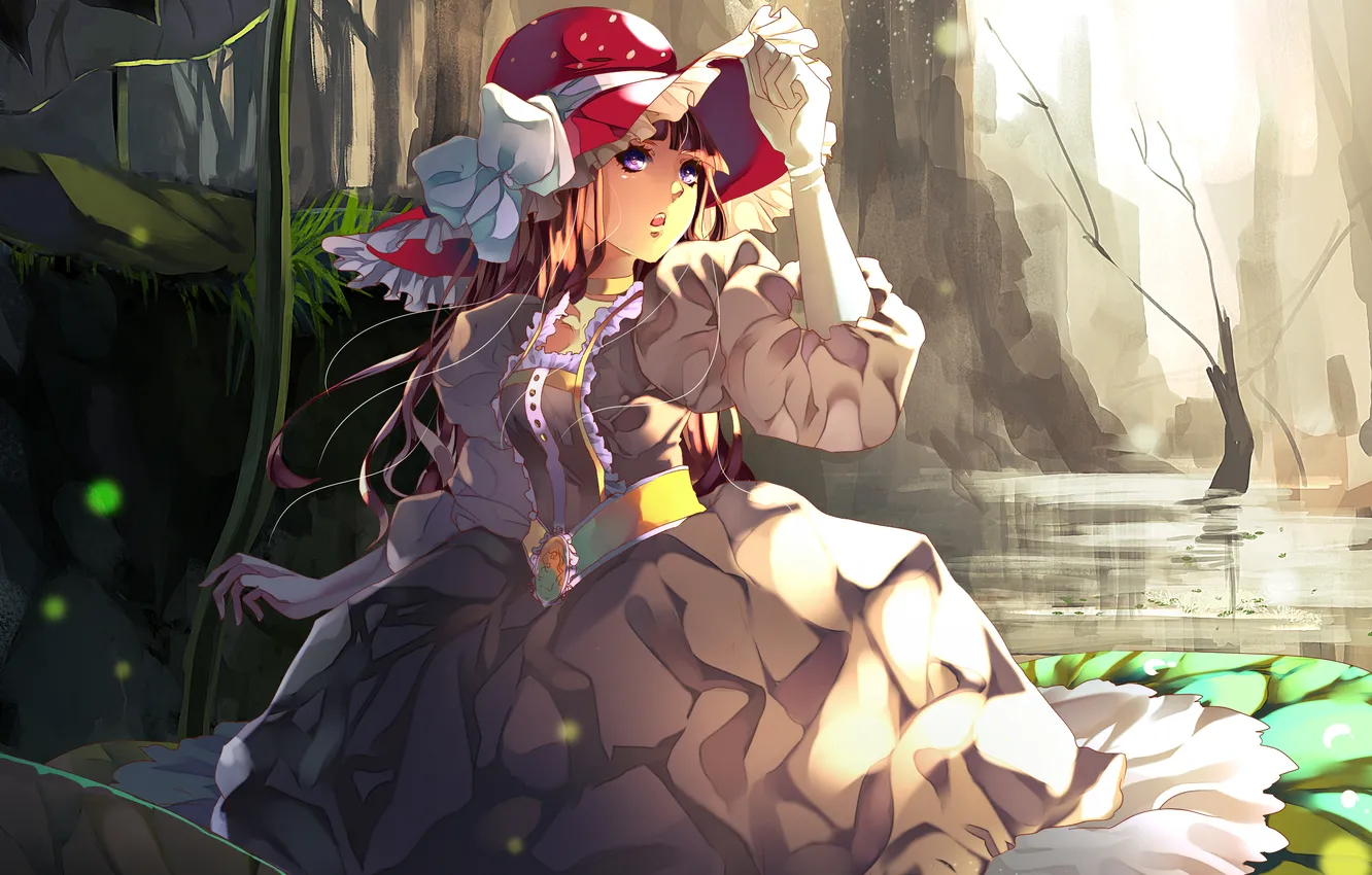 Photo wallpaper water, girl, hat, gloves, art, aiki-ame
