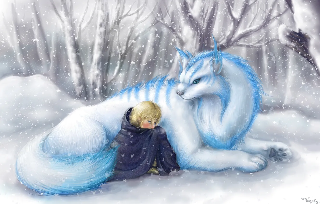 Photo wallpaper winter, snow, elf, being, beast