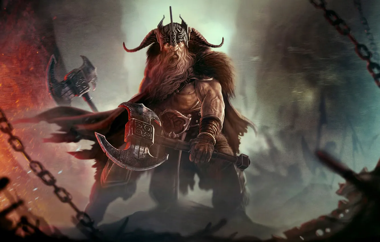 Photo wallpaper helmet, axe, art, Viking