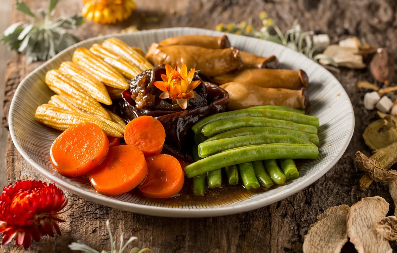 Photo wallpaper plate, vegetables, dish