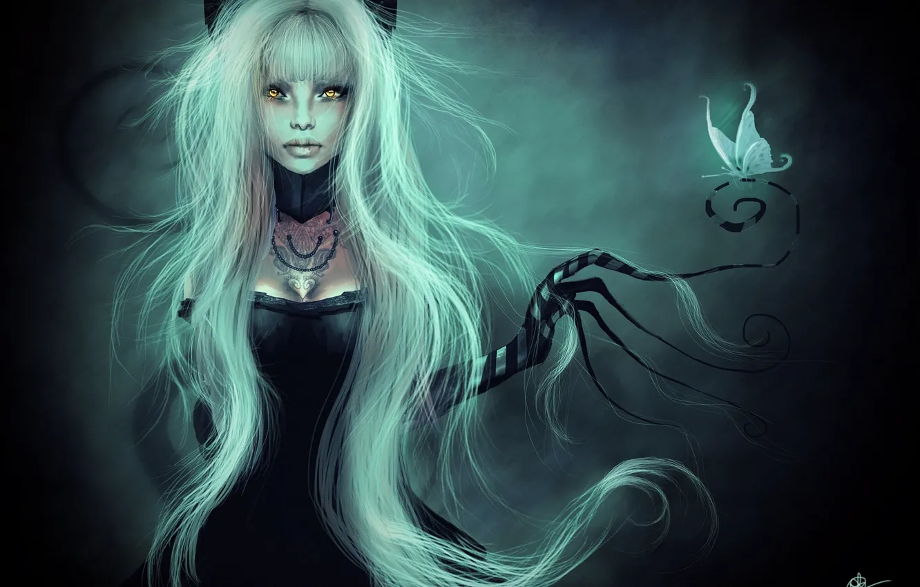 Photo wallpaper girl, decoration, butterfly, claws, tattoo, ears