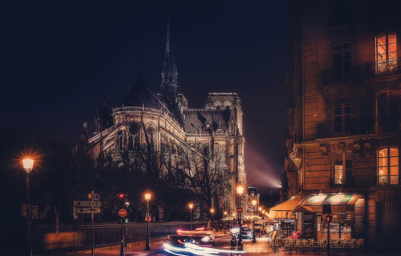 Photo wallpaper road, night, lights, street, France, Paris, lights, Palace