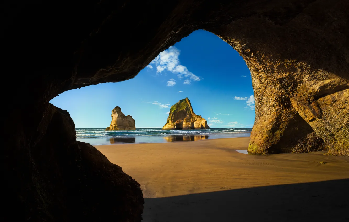 Photo wallpaper sea, rocks, shore, cave, the grotto