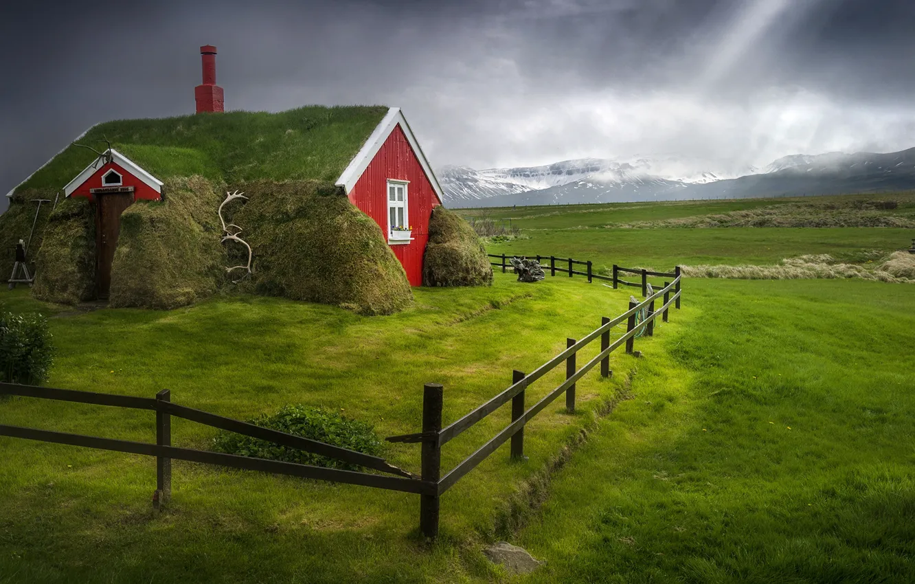 Photo wallpaper house, the fence, Iceland, Iceland