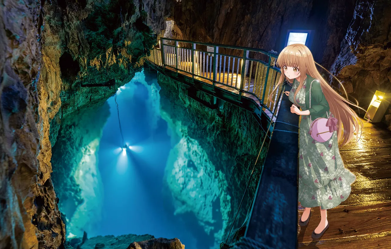 Photo wallpaper girl, bridge, the rift, Otonari no Tenshi-sama ni Itsunomanika Dame Ningen, Mahiru Shiina, cave