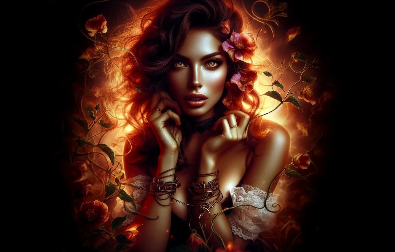 Photo wallpaper portrait, look, girl, black background