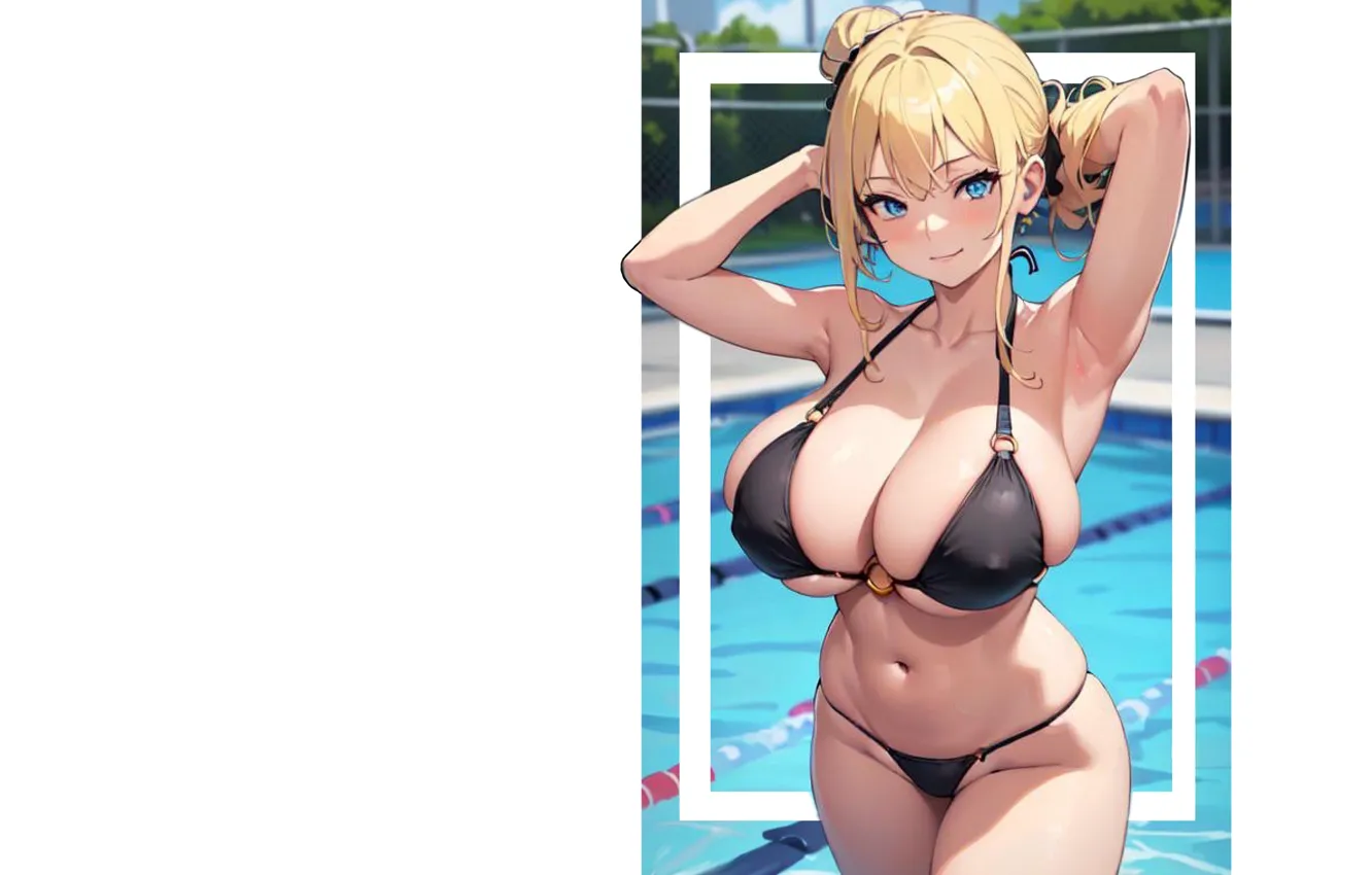 Photo wallpaper kawaii, girl, hot, pool, nipples, boobs, anime, blue eyes