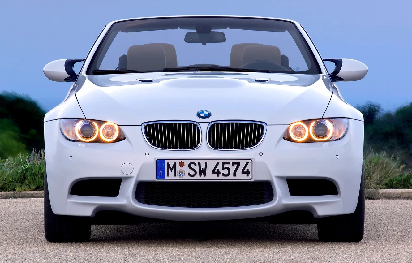 Photo wallpaper machine, auto, white, lights, BMW, BMW, grille, logo