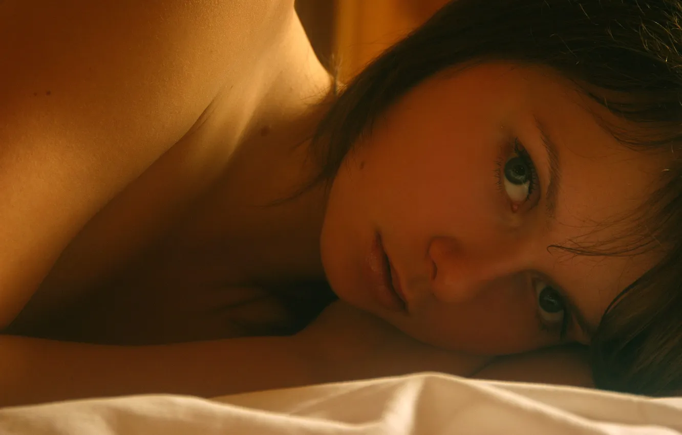 Photo wallpaper eyes, look, girl, Wallpaper, brunette, wallpapers