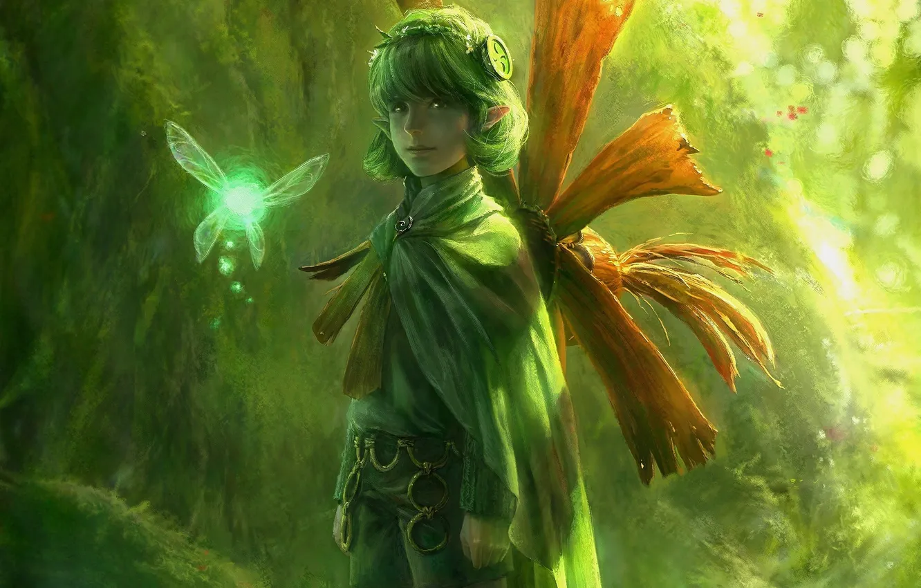 Photo wallpaper green, elf, hat, fairy, cloak, The Legend of Zelda, Ocarina of Time, great deku sprout