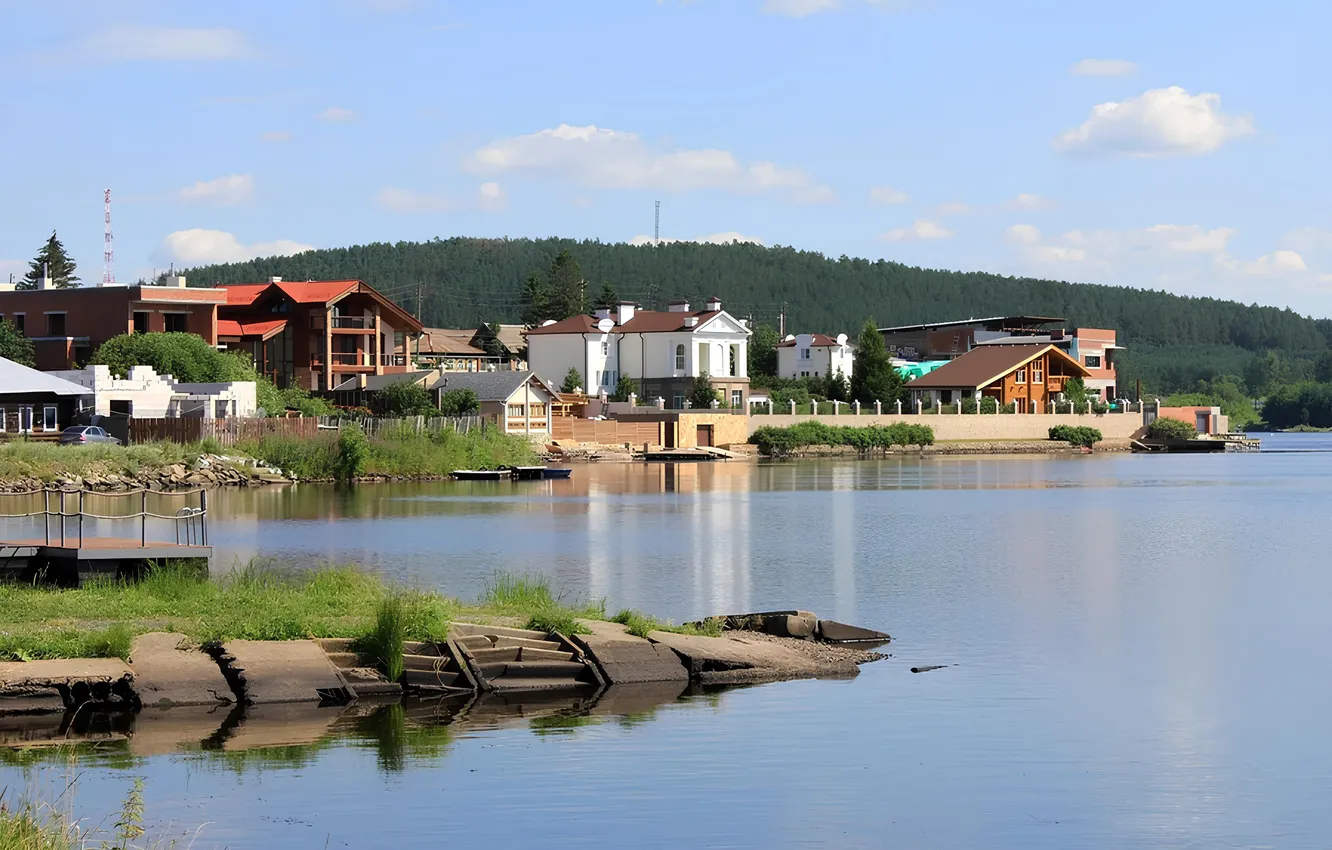 Photo wallpaper lake, shore, home, Bay