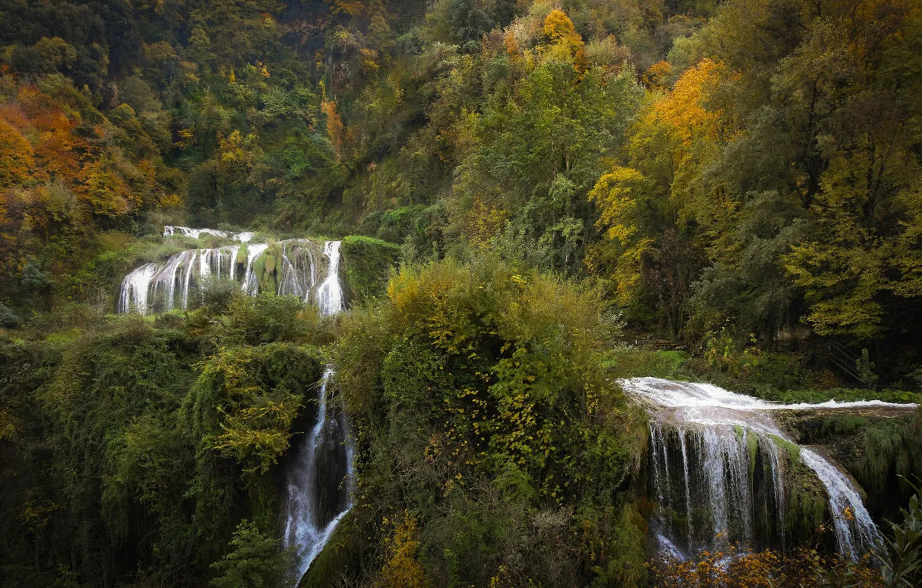 Photo wallpaper autumn, forest, Italy, waterfalls, Italy, Umbria, Umbria, The Cascata delle Marmore (Marmore's falls