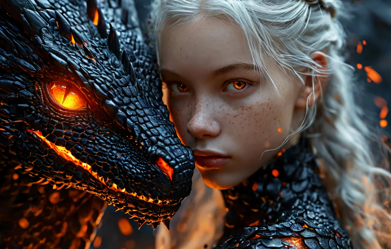 Photo wallpaper girl, dragon