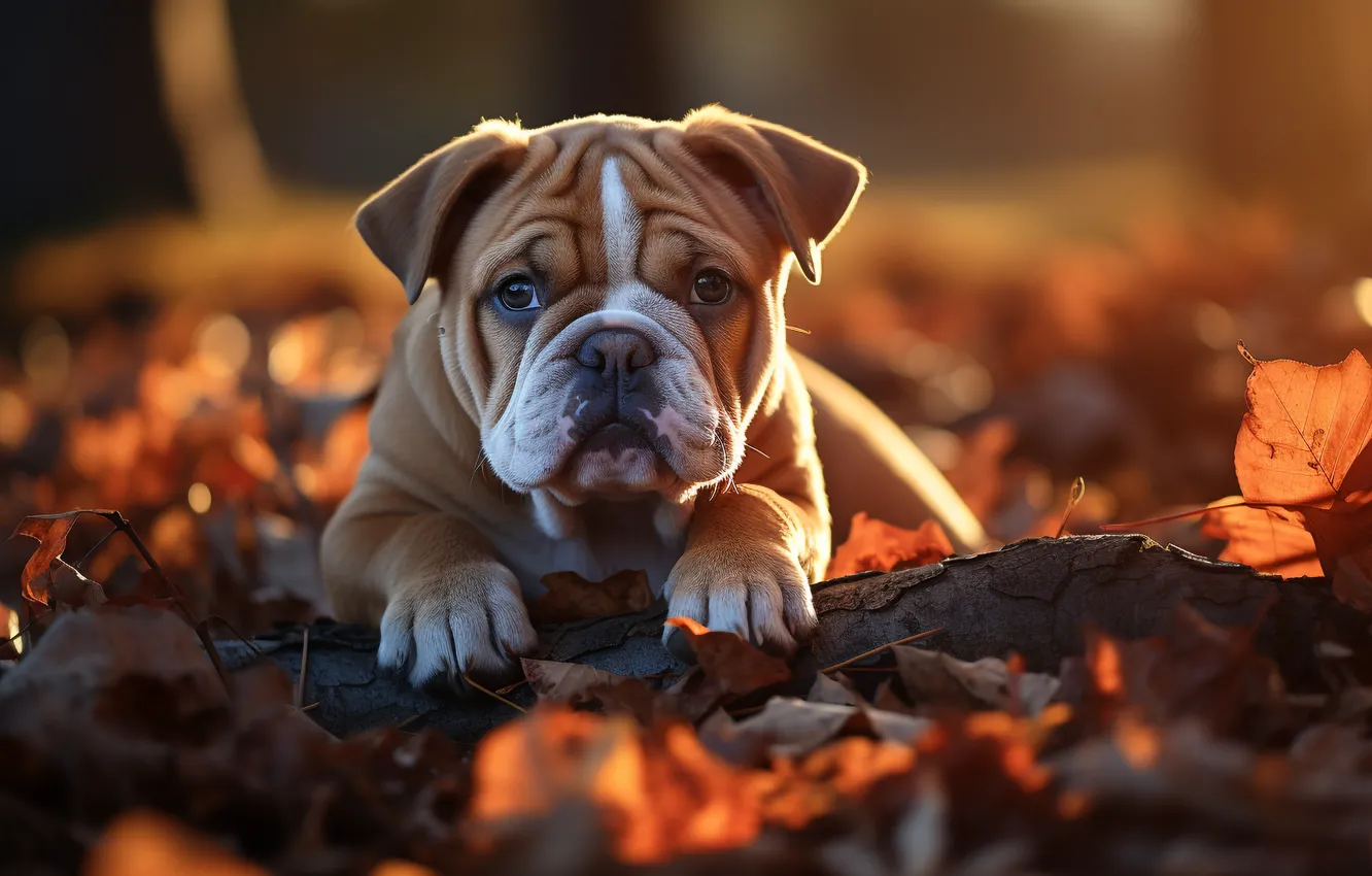 Photo wallpaper autumn, light, nature, Park, glade, foliage, portrait, dog