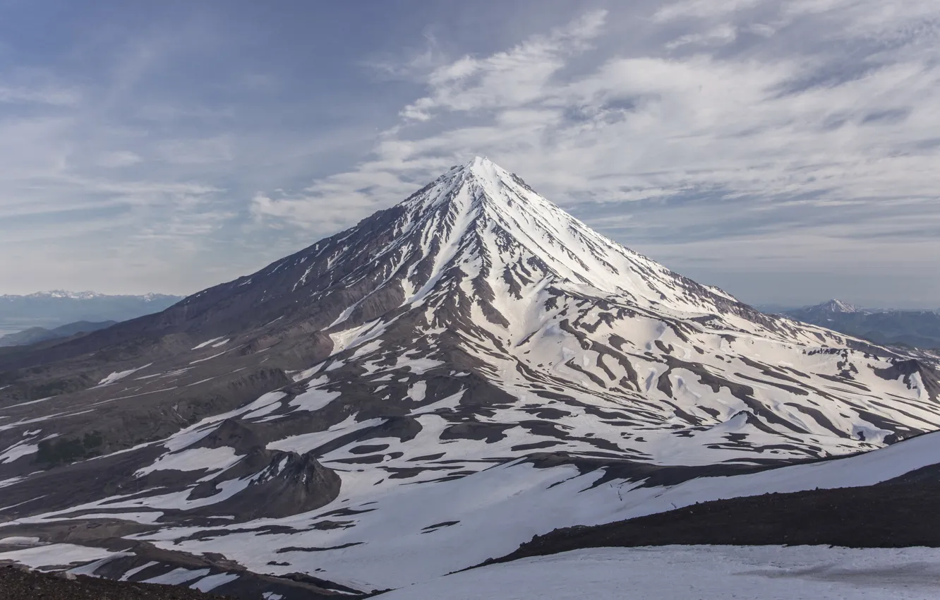 Photo wallpaper snow, the volcano, Kamchatka, hills, Avachinsky