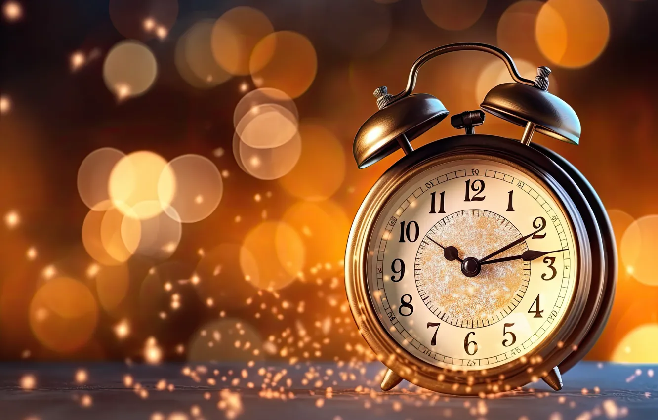 Photo wallpaper light, time, lights, glare, lights, Shine, watch, new year