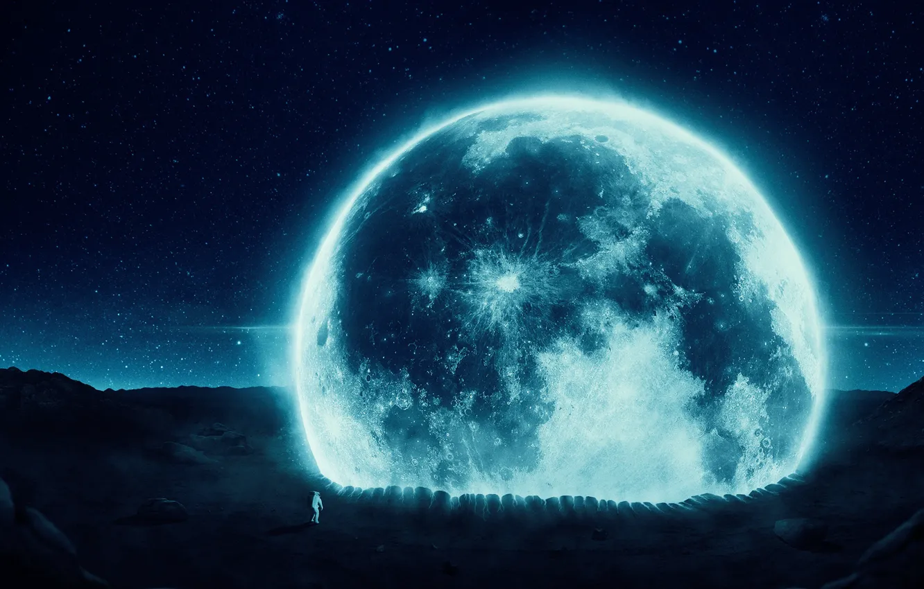 Photo wallpaper planet, art, desktopography, astronaut