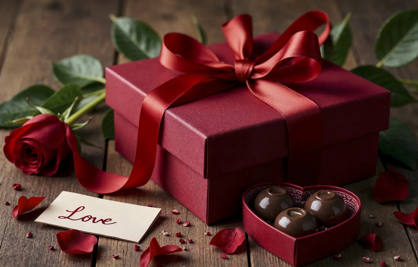 Photo wallpaper love, flowers, gift, romance, chocolate, roses, love, Valentine's day