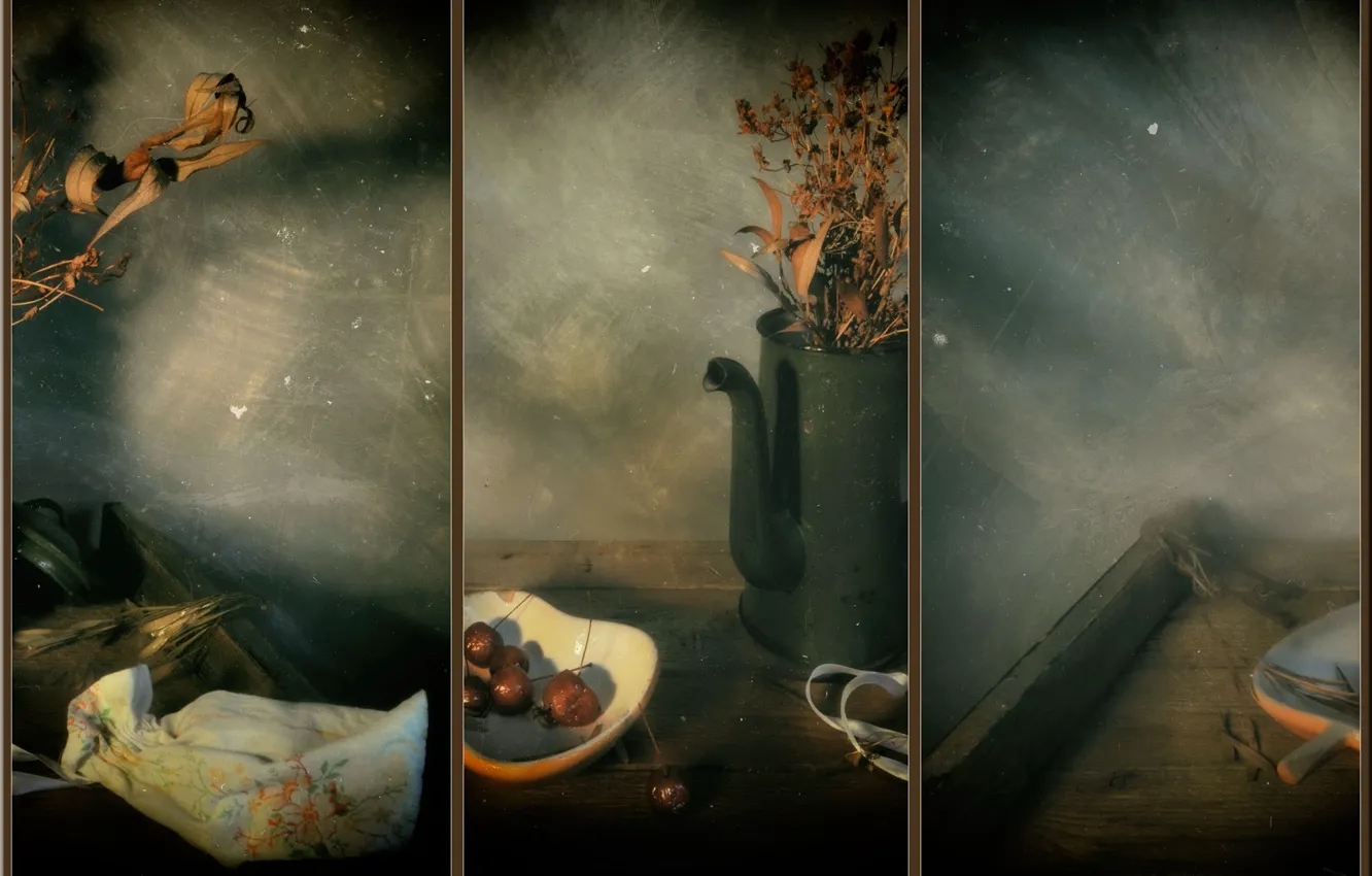 Photo wallpaper cherry, still life, triptych