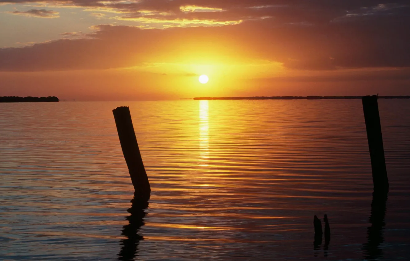 Photo wallpaper sea, water, Sunset, beautiful landscape, the sun's reflection in the water