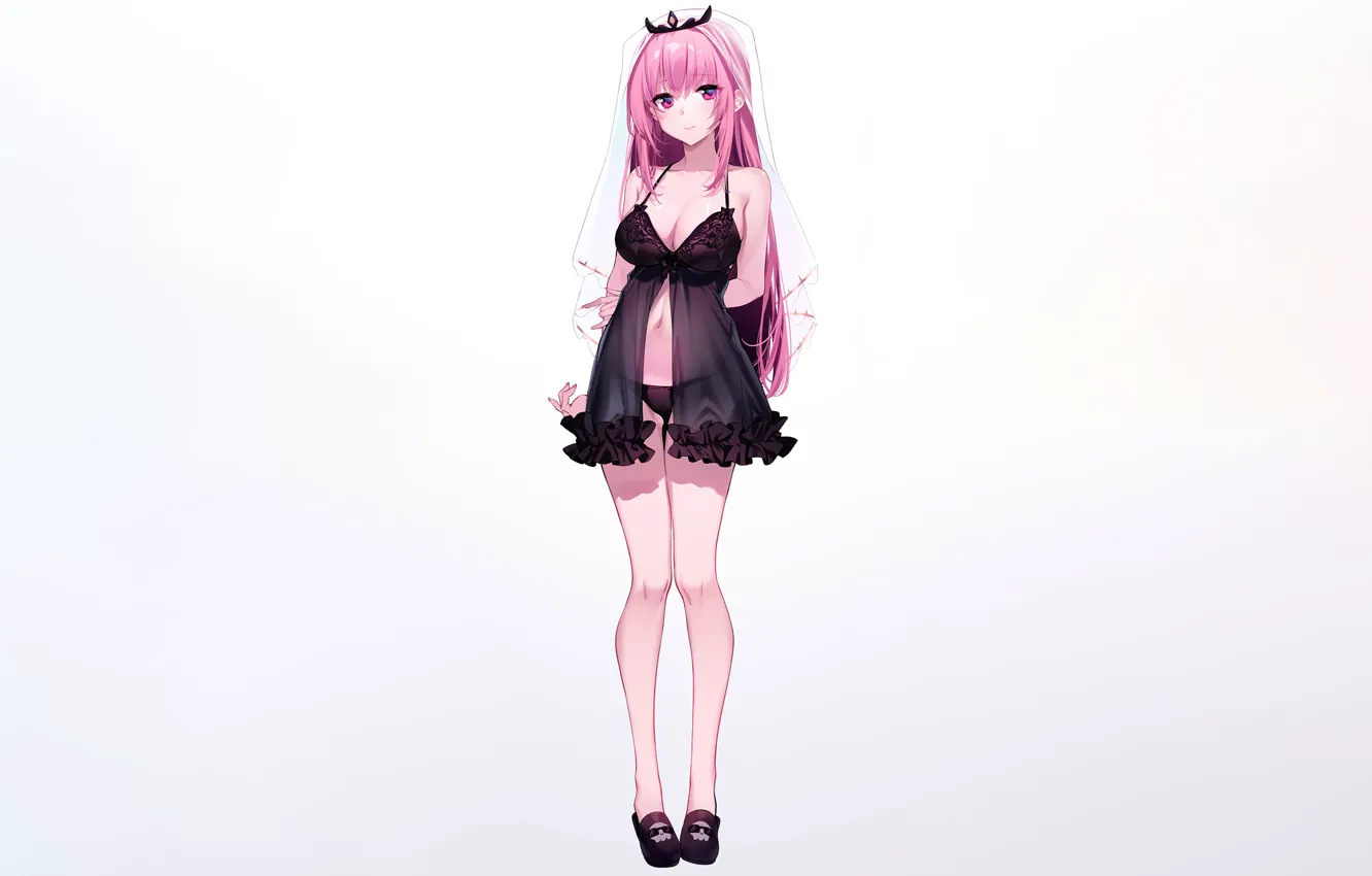 Photo wallpaper girl, sexy, cleavage, pink hair, long hair, dress, boobs, anime