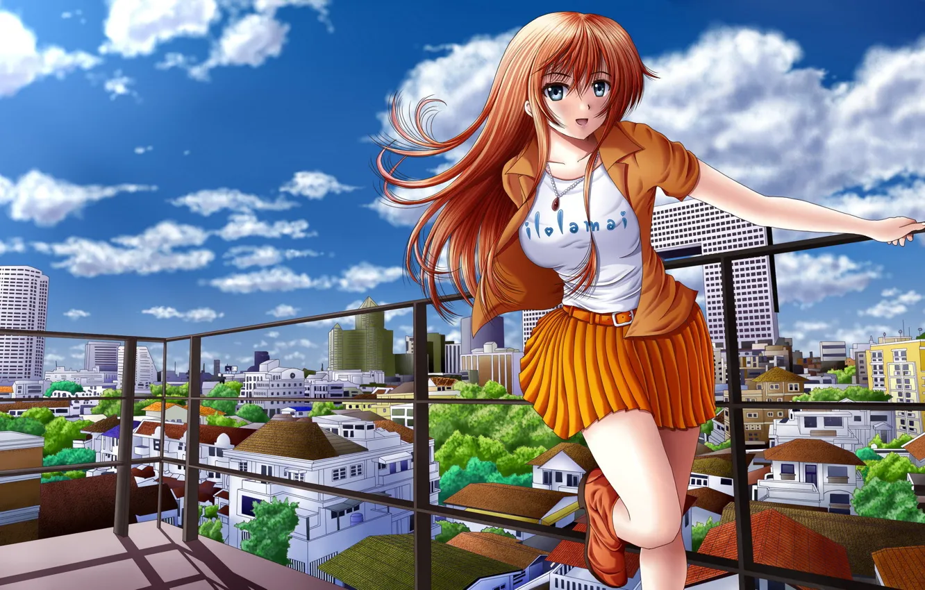 Photo wallpaper the sky, girl, clouds, the city, home, art, msctfime