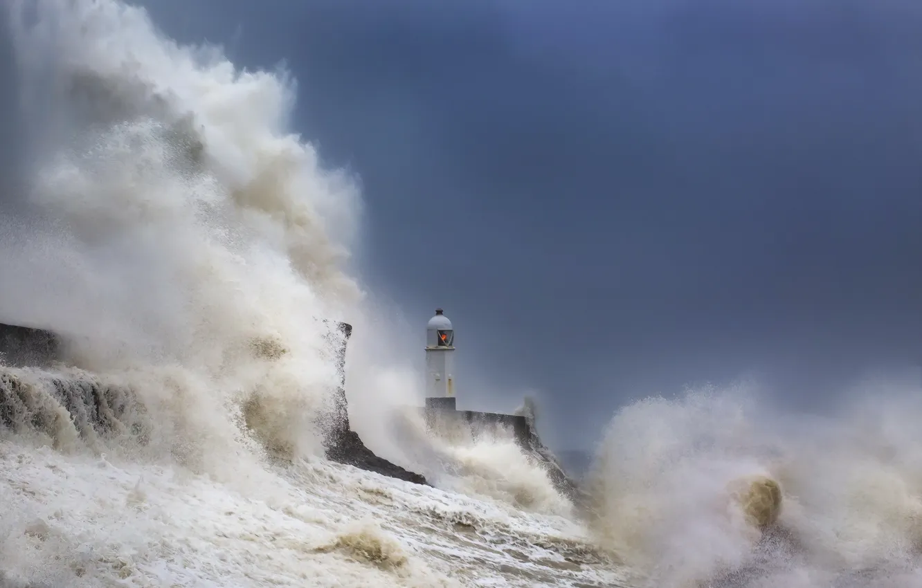 Photo wallpaper sea, storm, lighthouse