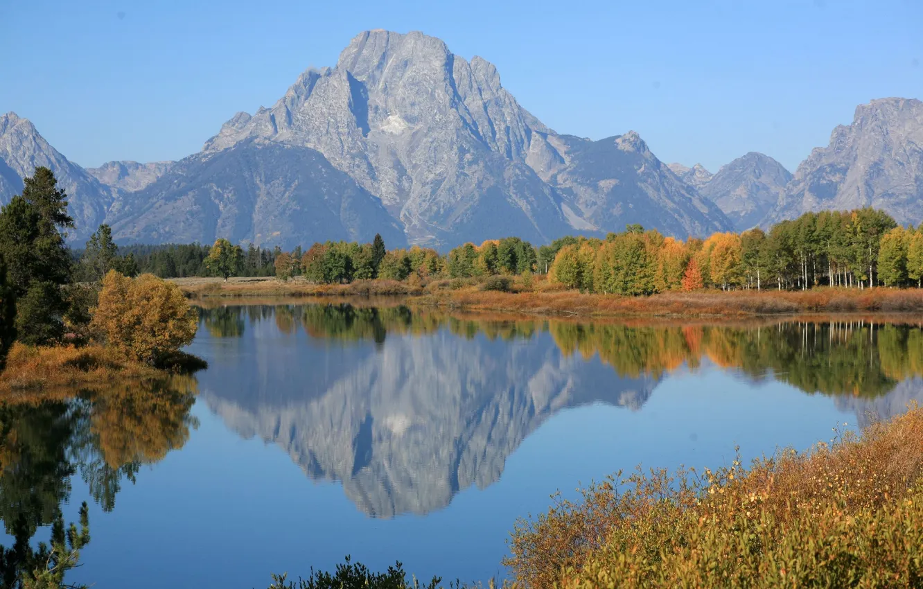 Photo wallpaper autumn, forest, mountains, nature, lake