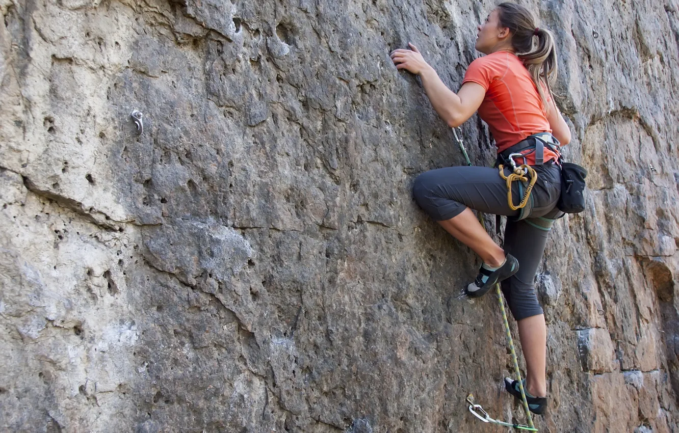 Photo wallpaper woman, mountain, equipment, climbing
