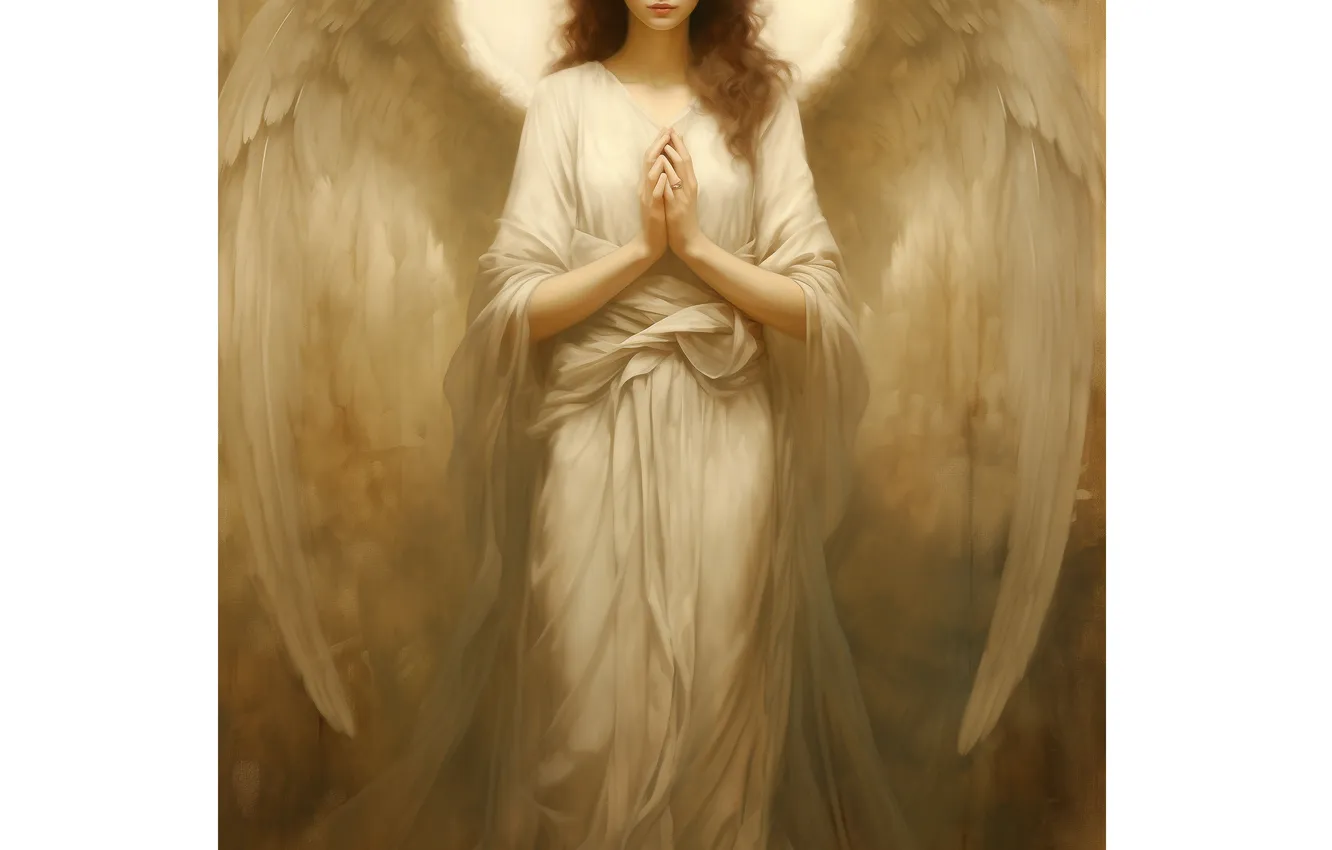 Photo wallpaper Girl, Angel, Hair, Dress, Wings, Digital art, AI art, The Art of Artificial Intelligence