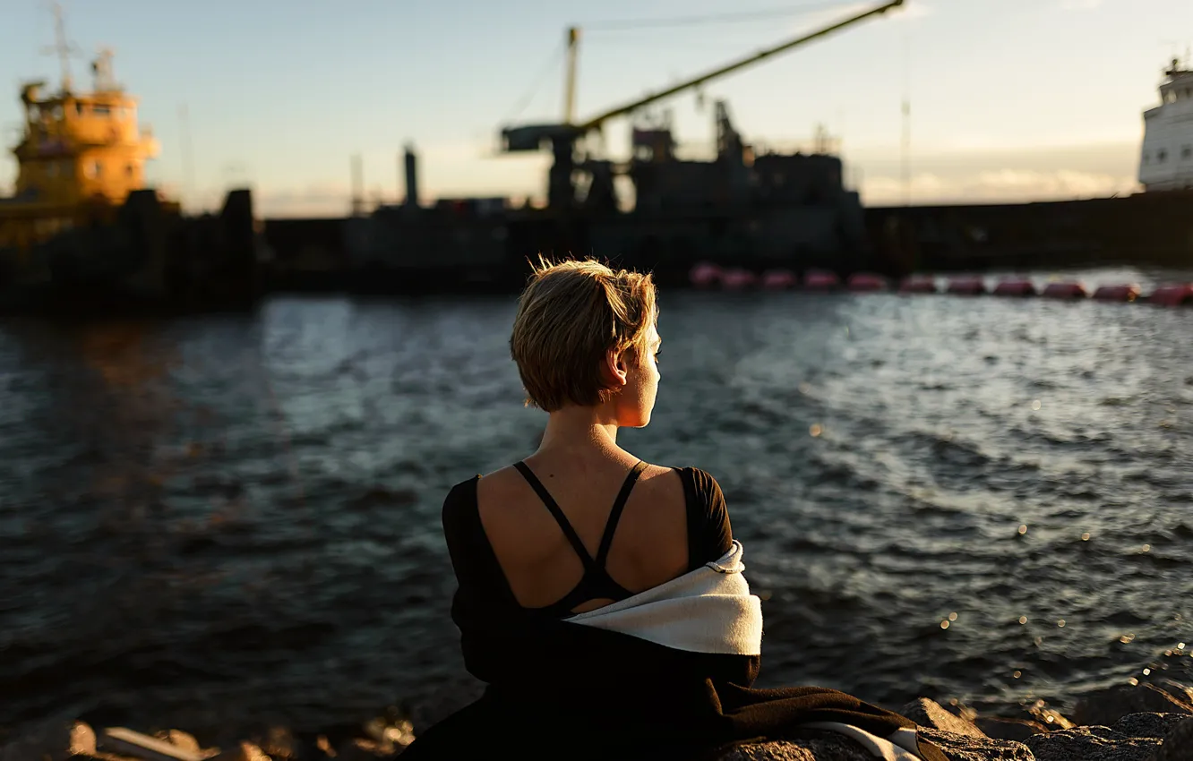 Photo wallpaper girl, port, the water, Aleks Five