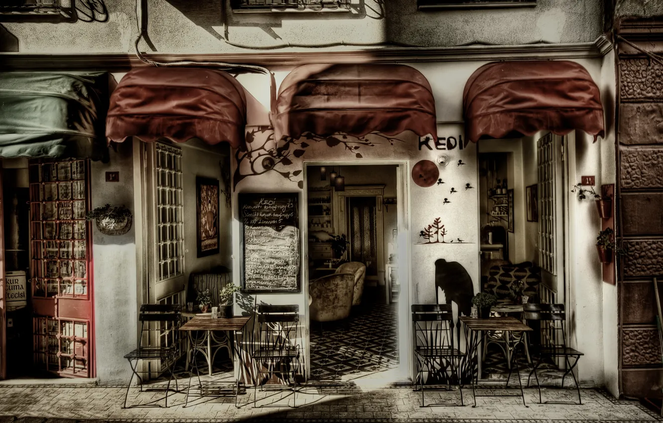 Photo wallpaper HDR, Cafe, Street, Istanbul, Turkey, Street, Cafe, Istanbul