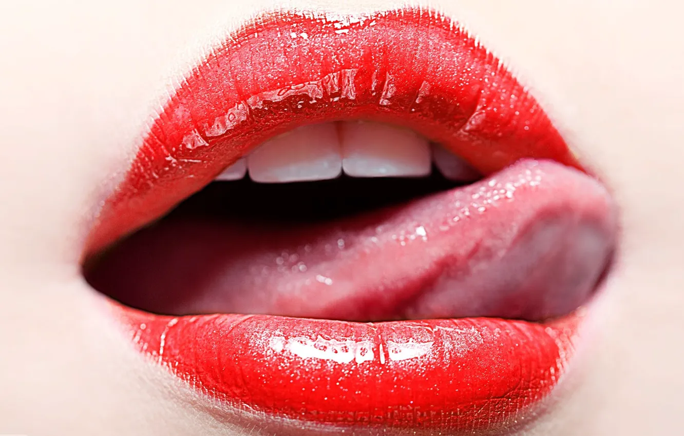 Photo wallpaper lips, tongue, makeup, teeth