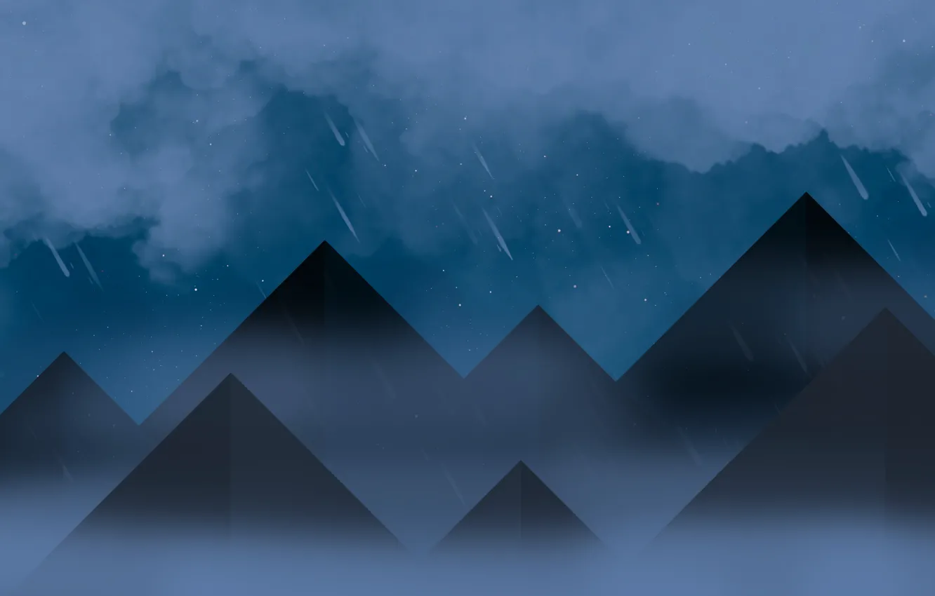 Photo wallpaper the sky, stars, clouds, night, rain, pyramid