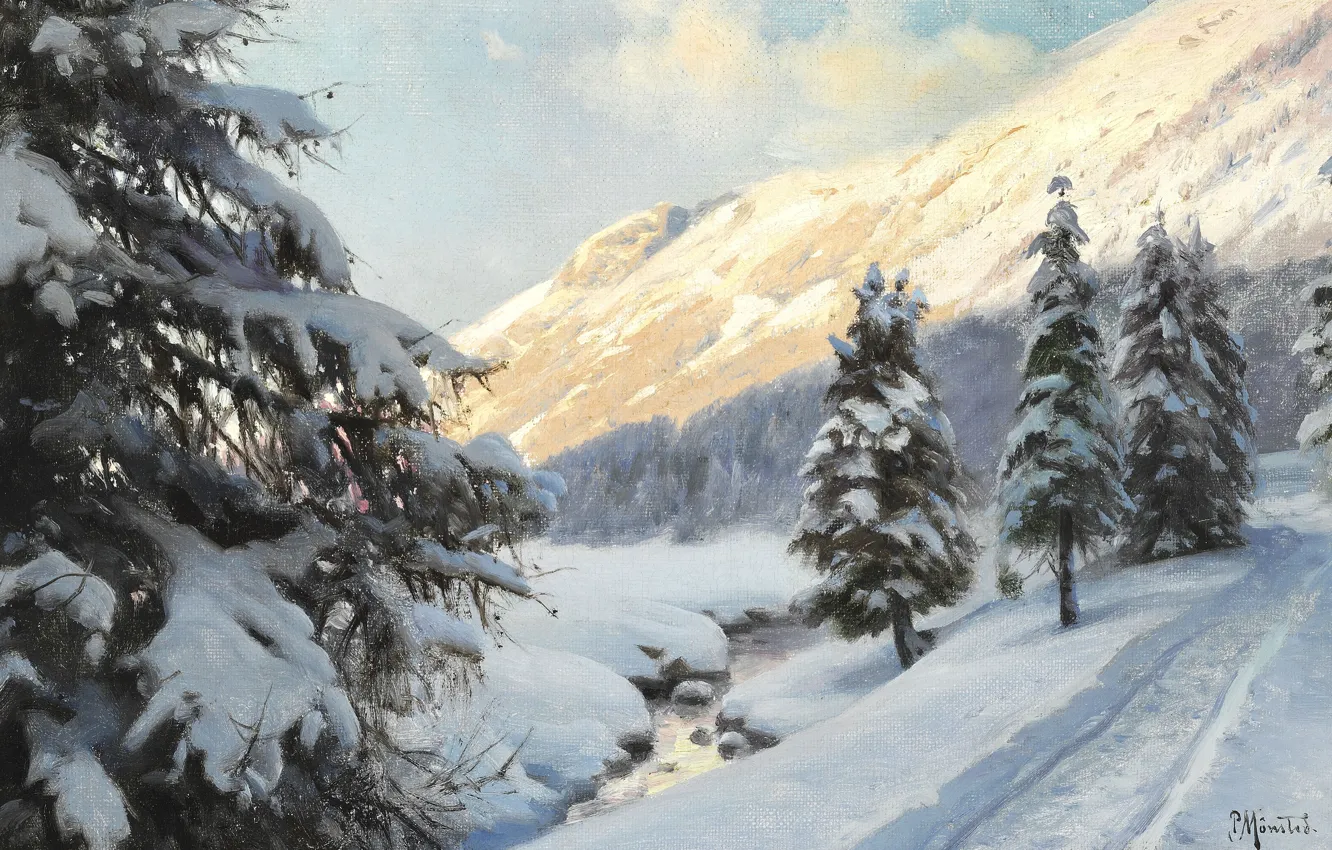 Photo wallpaper 1920, Danish painter, Peter Merk Of Menstad, Peder Mørk Mønsted, Danish realist painter, oil on …