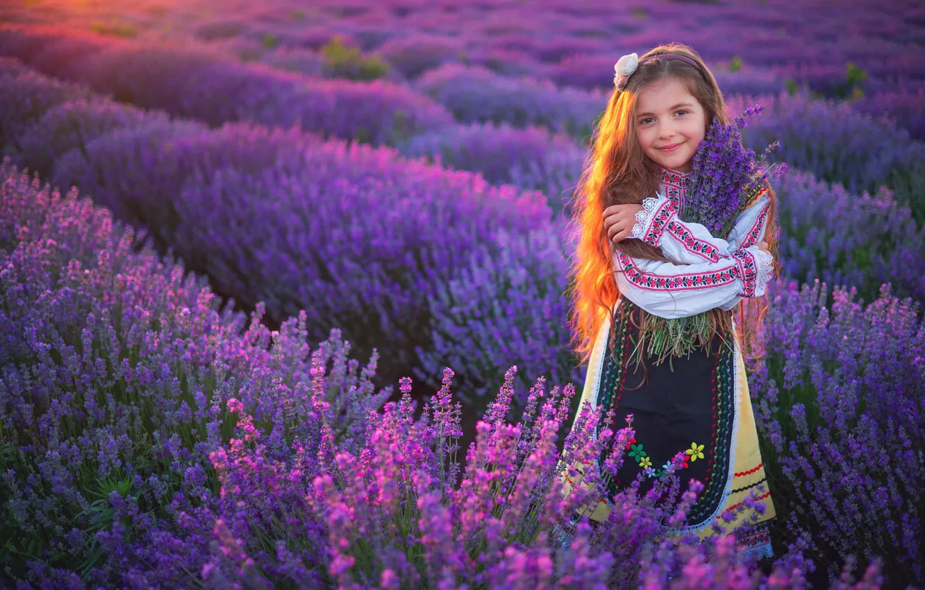 Photo wallpaper field, summer, flowers, nature, pose, mood, bouquet, dress