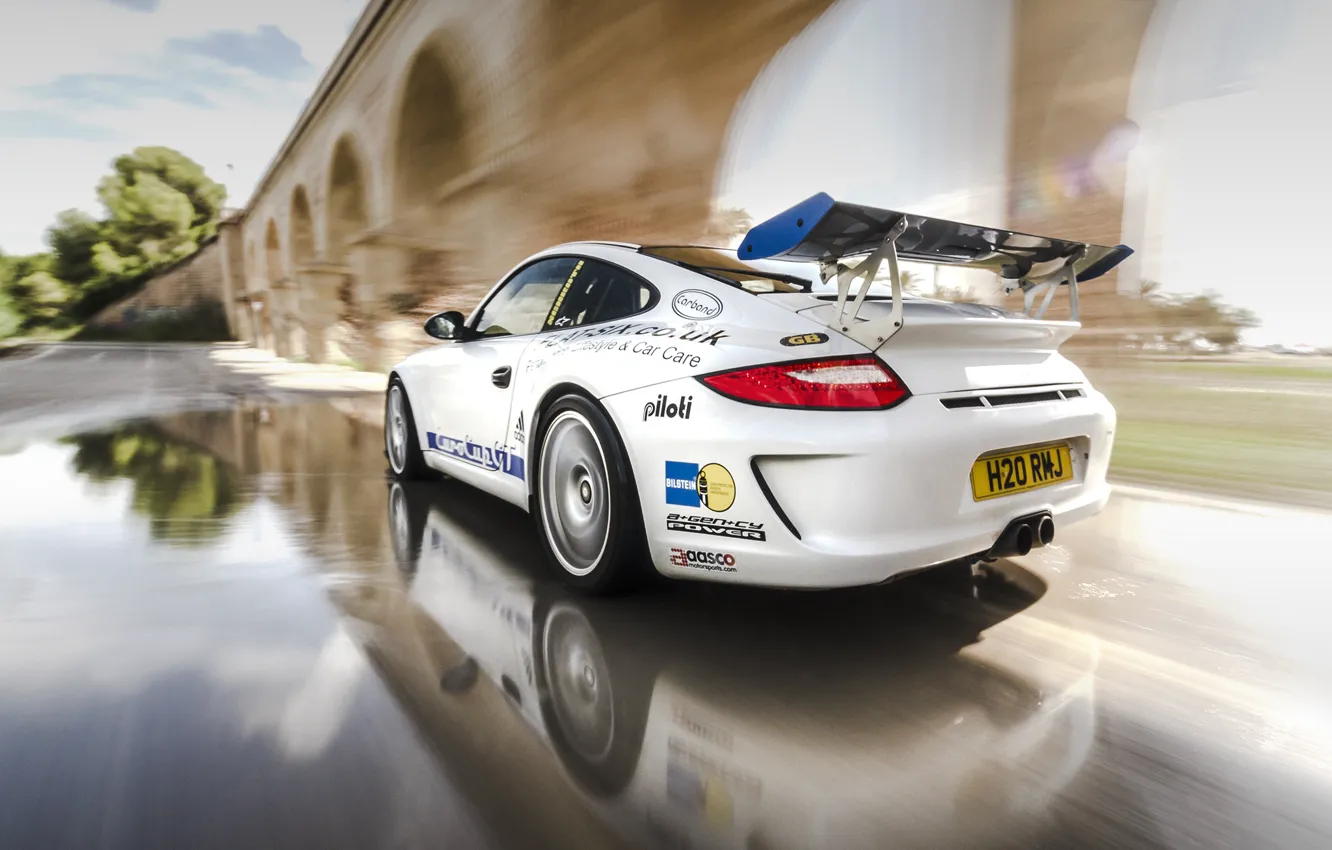 Photo wallpaper reflection, speed, 997, Porsche, white, sports car, Porsche, Carrera S