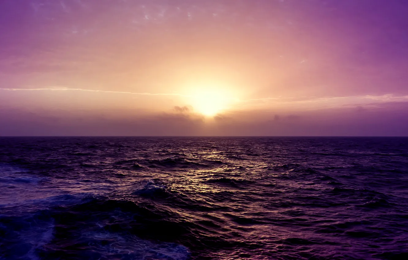 Photo wallpaper wide, sea, sunset, purple