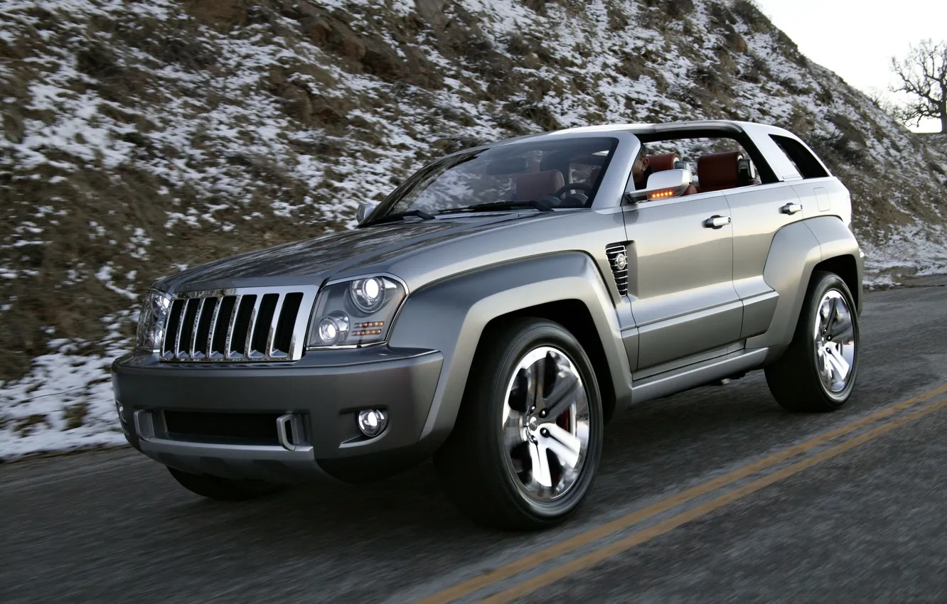 Photo wallpaper road, the sky, mountains, white, Jeep