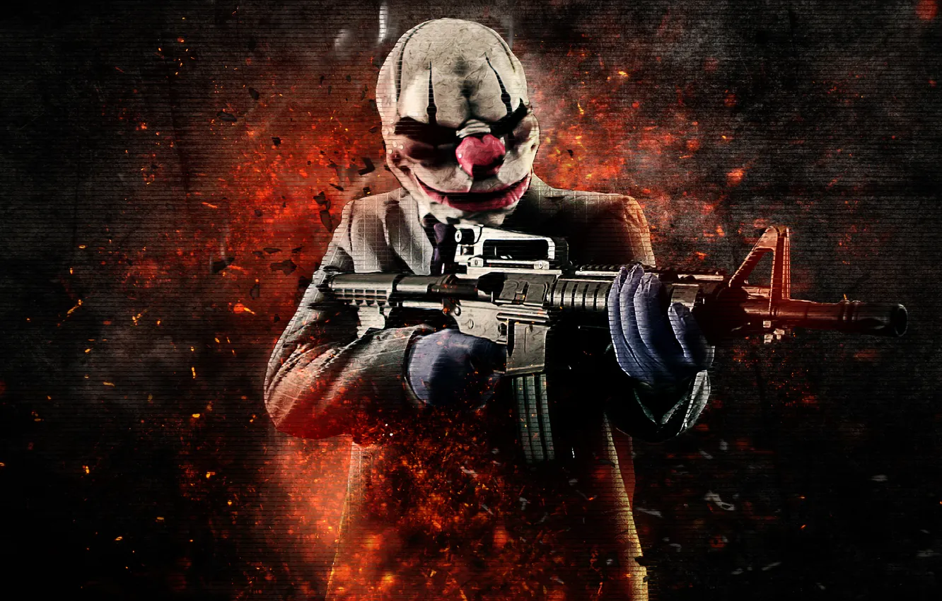 Photo wallpaper weapon, background, M4A1, money, mask, chains, Payday: The Heist, Overkill Software