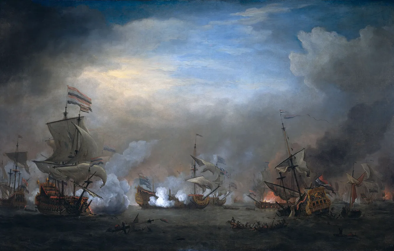 Photo wallpaper sea, ships, Battle of Texel, 1673