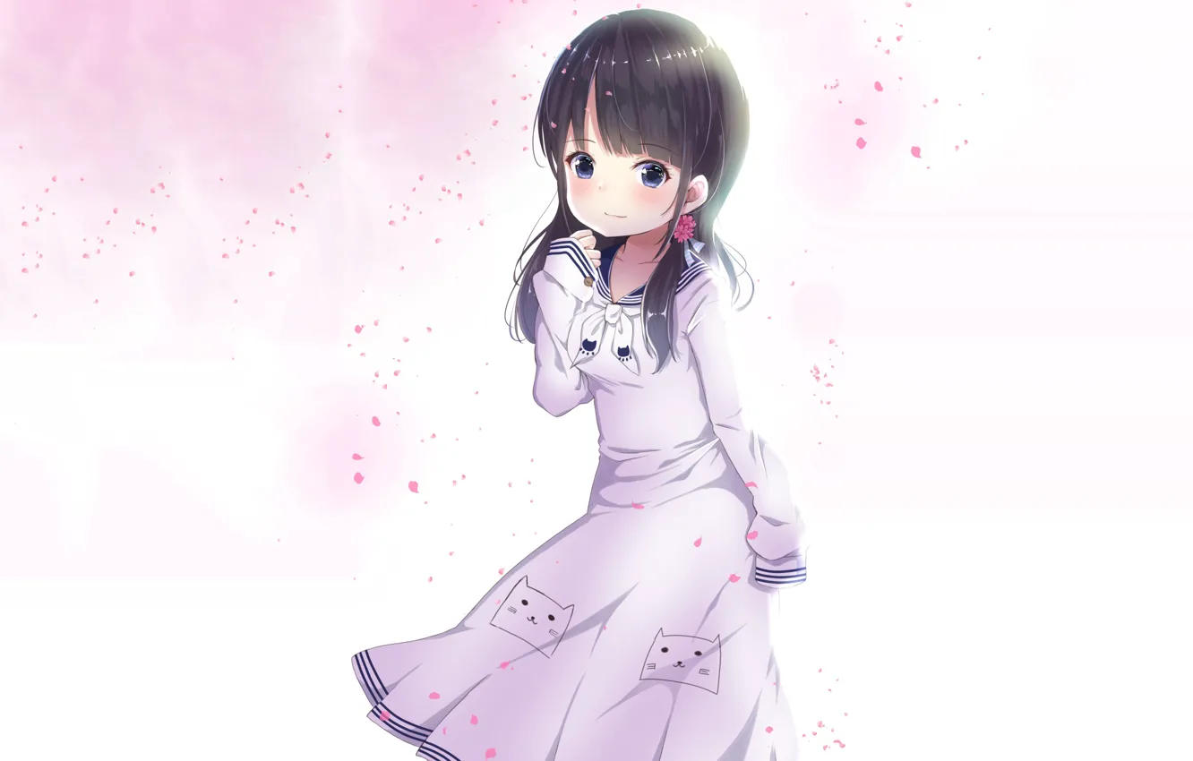 Photo wallpaper spring, petals, dress, girl