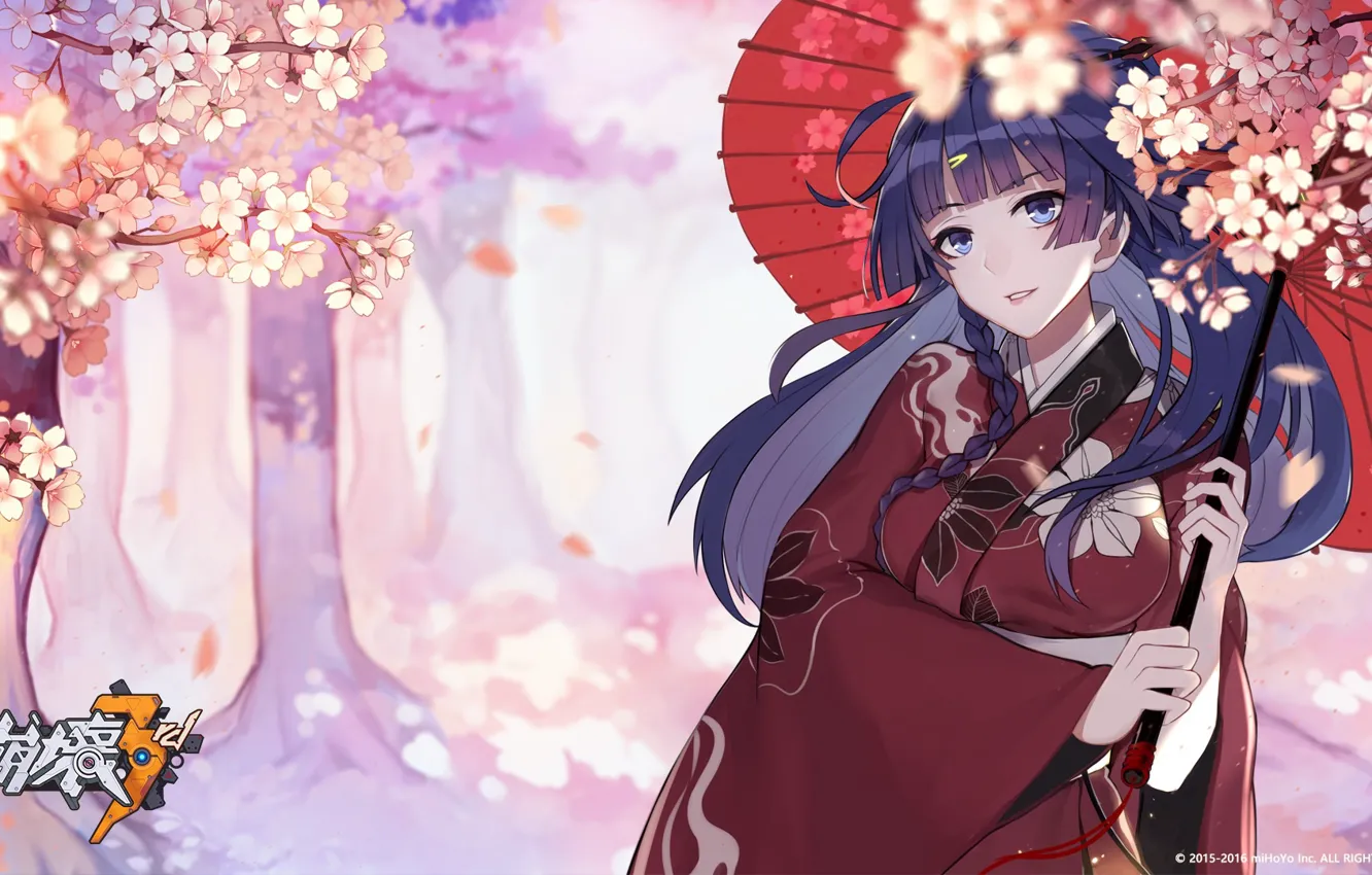 Photo wallpaper girl, flowers, the game, spring, anime, Sakura, Honkai Impact 3rd