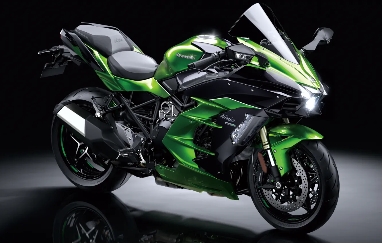 Photo wallpaper green, Kawasaki, motorcycle, Ninja, Kawasaki Ninja H2 SX