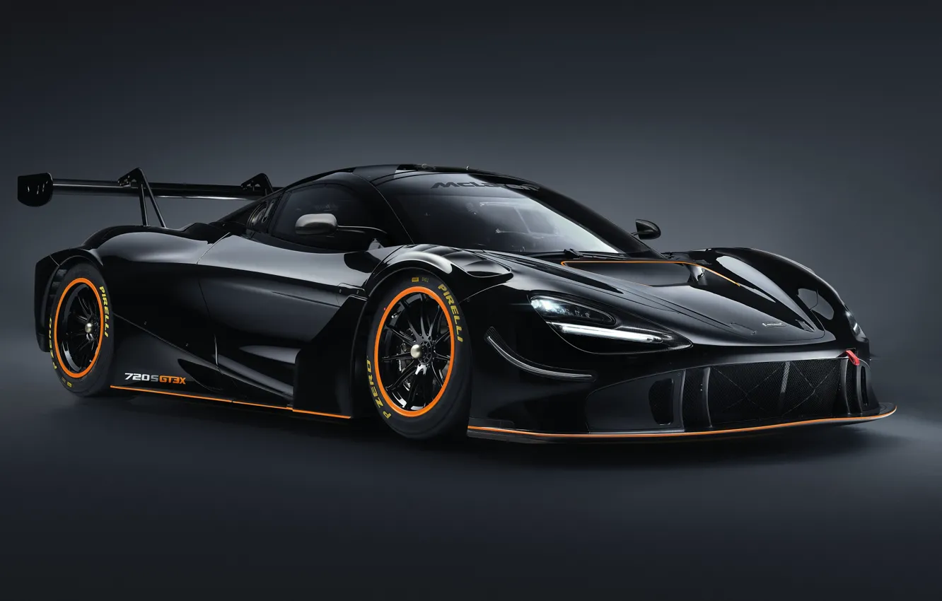 Photo wallpaper McLaren, speed, power, supercar, 720S, streamlined shapes, black body, GT3X