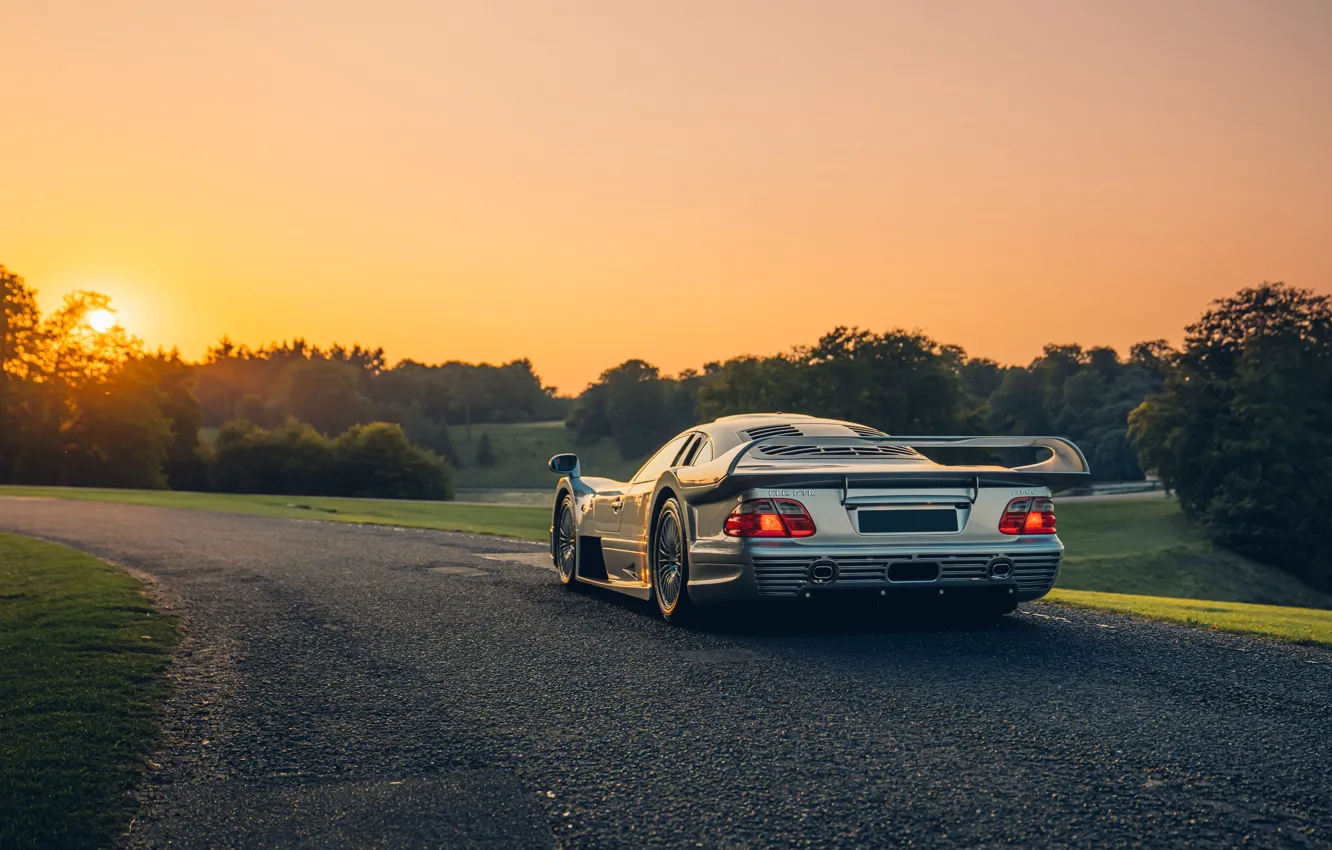 Photo wallpaper car, Mercedes-Benz, AMG, CLK, sunset, rear view, Mercedes-Benz CLK GTR AMG Coupe