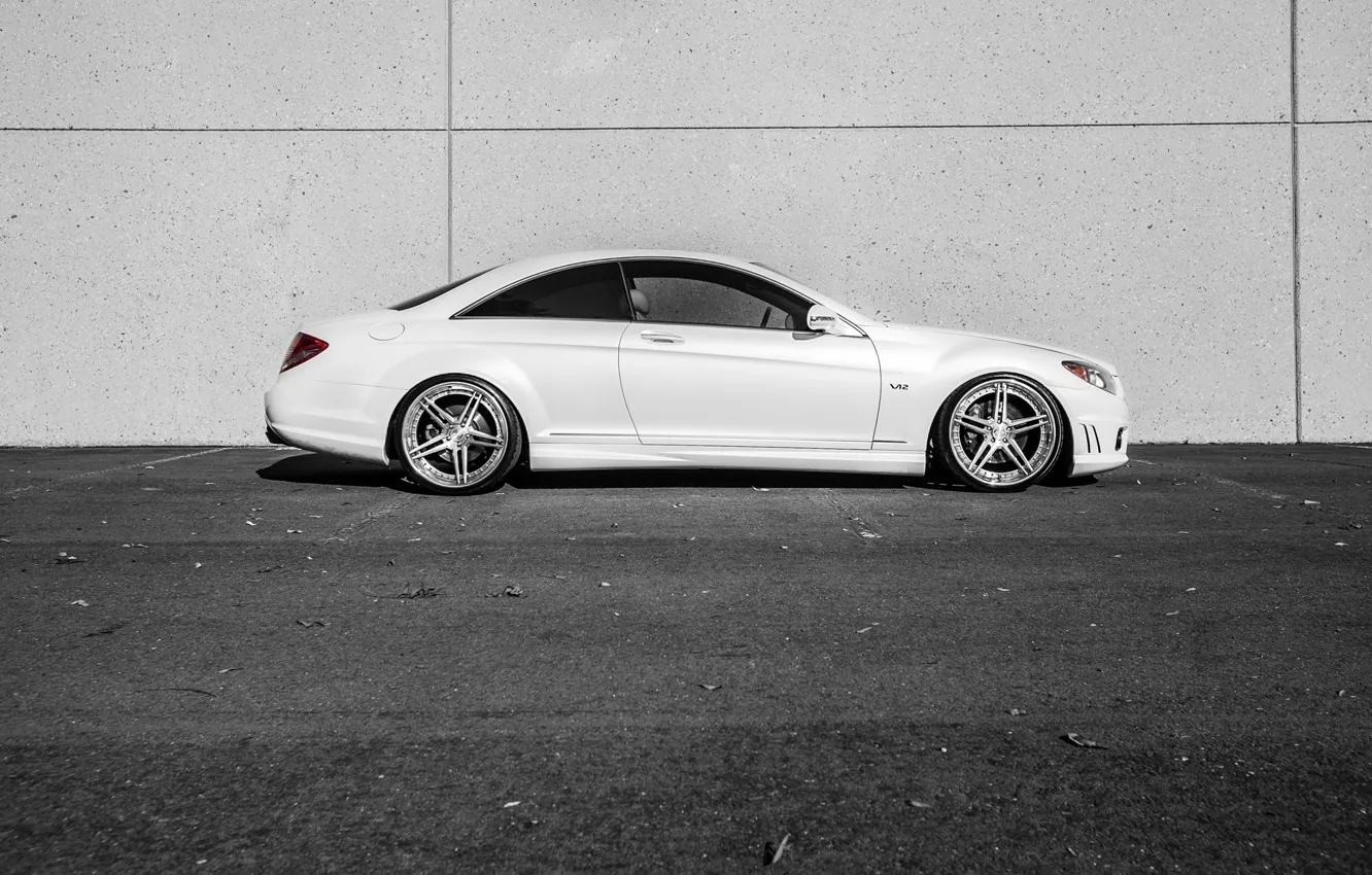 Photo wallpaper Mercedes, white, side, V12, CL600